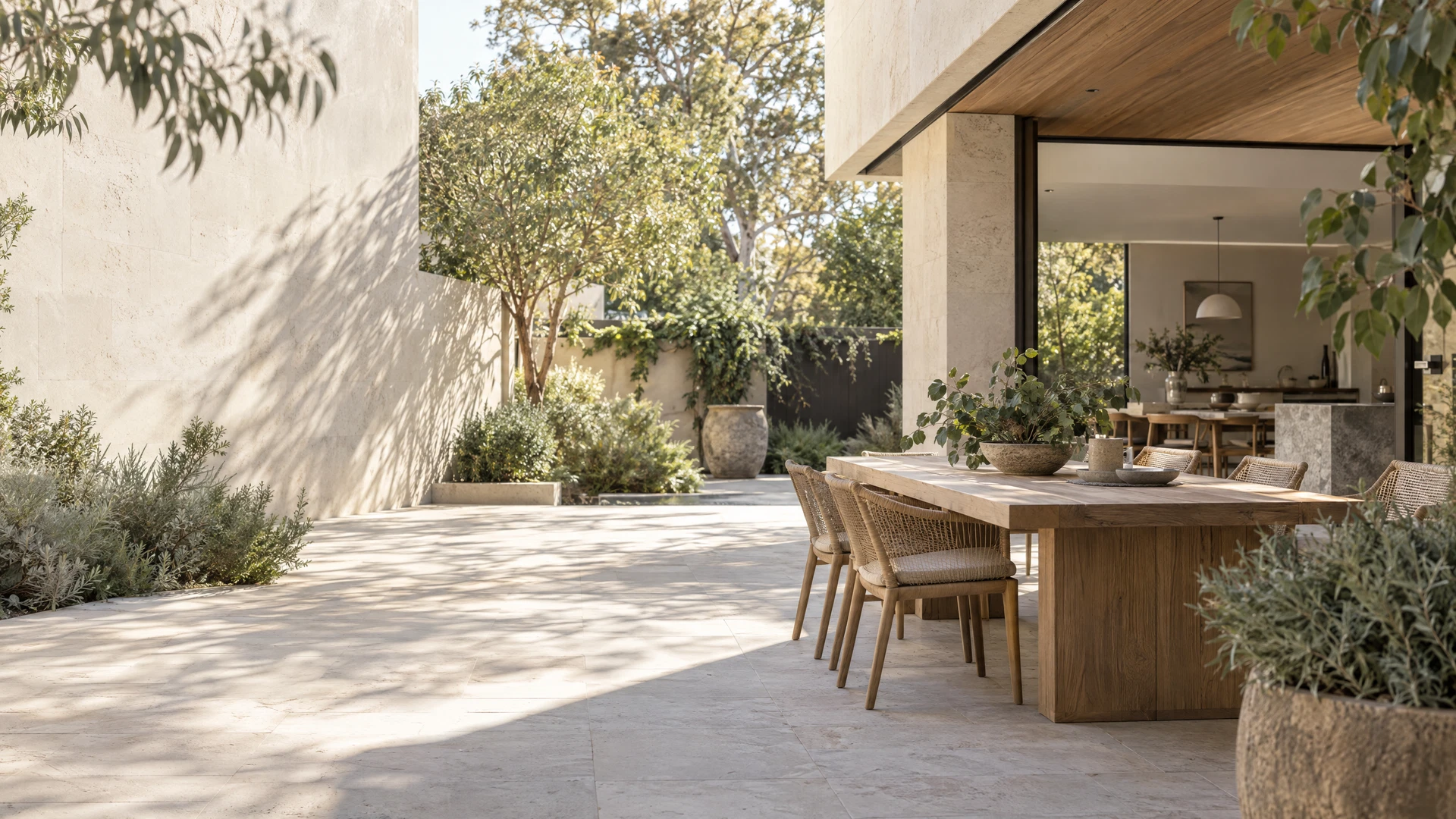 Editorial outdoor-living courtyard scene