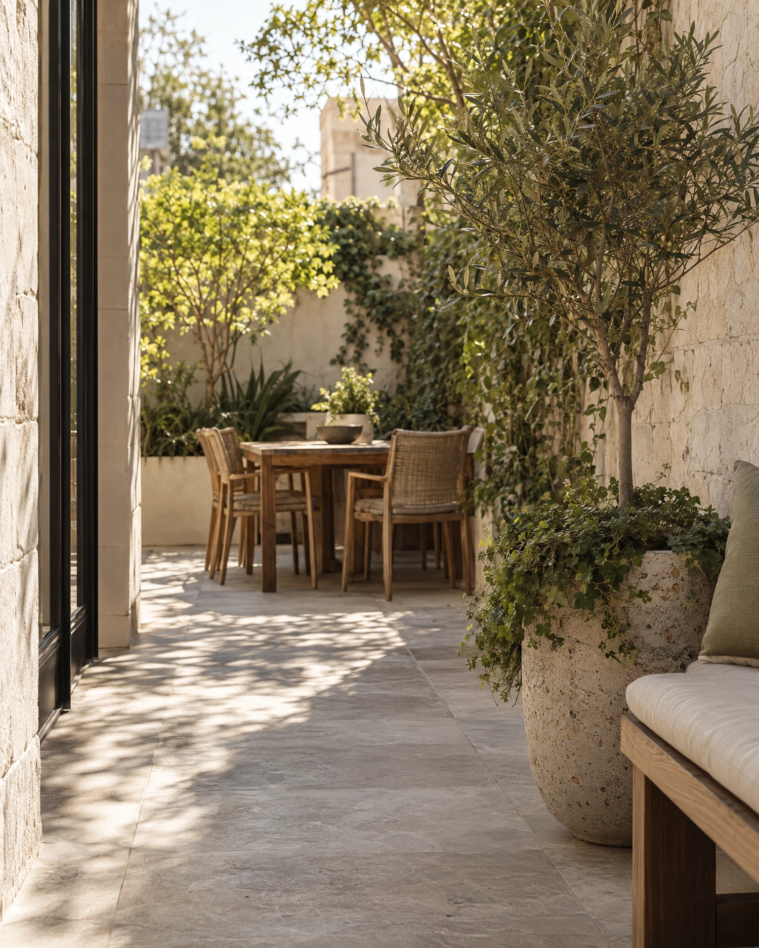 Editorial compact outdoor-living space